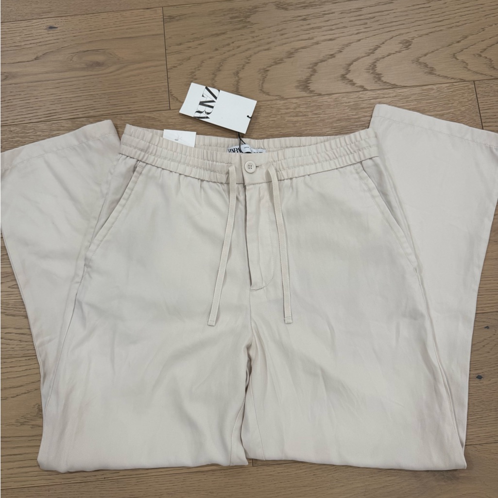 Zara Beige Drawstring Wide-Leg Pants